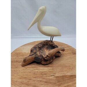 Vintage John Perry Pelican Sculpture On Burlwood 5.5x6